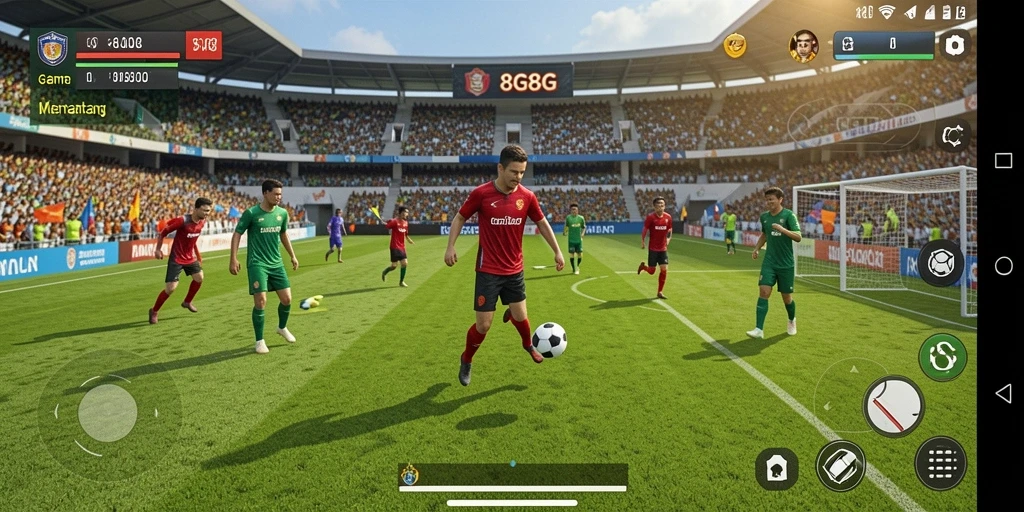Tampilan gameplay seru dari 8G8G, penuh aksi dan strategi sepak bola.