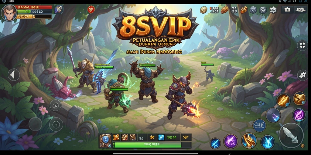Tangkapan layar gameplay yang menampilkan pertempuran seru di dunia 8SVIP.