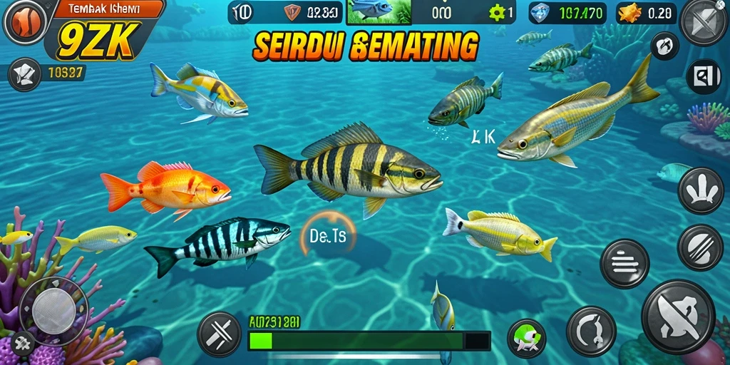 Gameplay 9ZK menampilkan serunya berburu ikan.