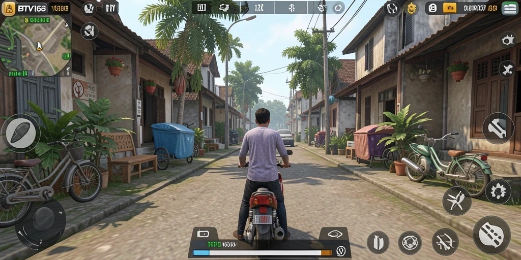 Tangkapan layar utama dari gameplay BTV168 menampilkan interaksi karakter yang menarik.
