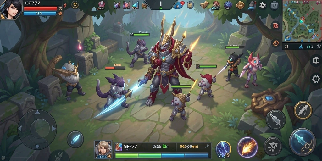 Screenshot GF777 menampilkan kehidupan strategis dan pertempuran seru.