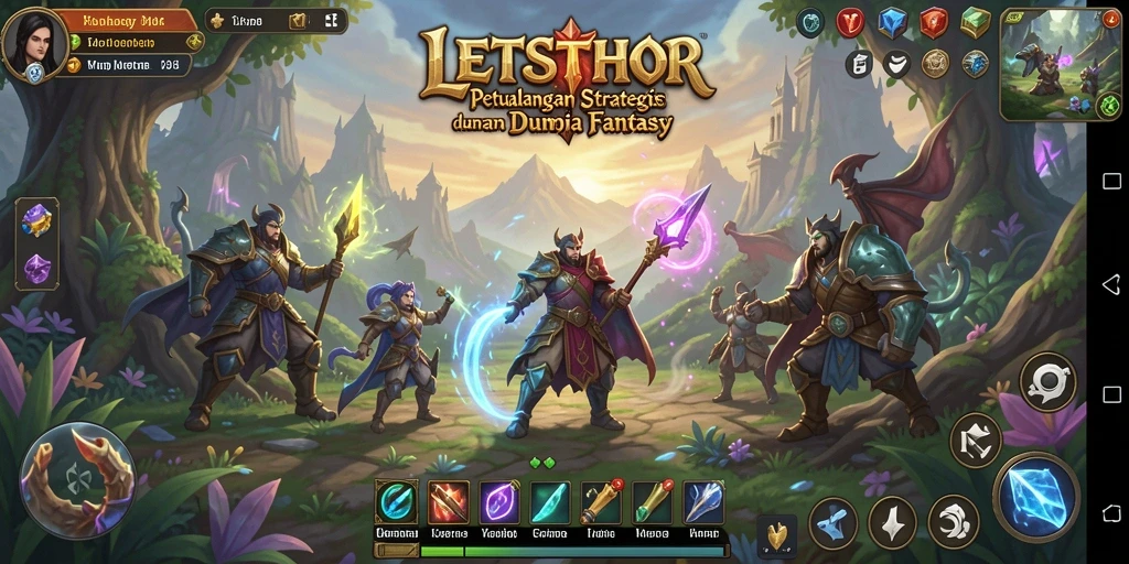 Screenshot LETSTHOR menampilkan pertarungan epik di dunia fantasi.