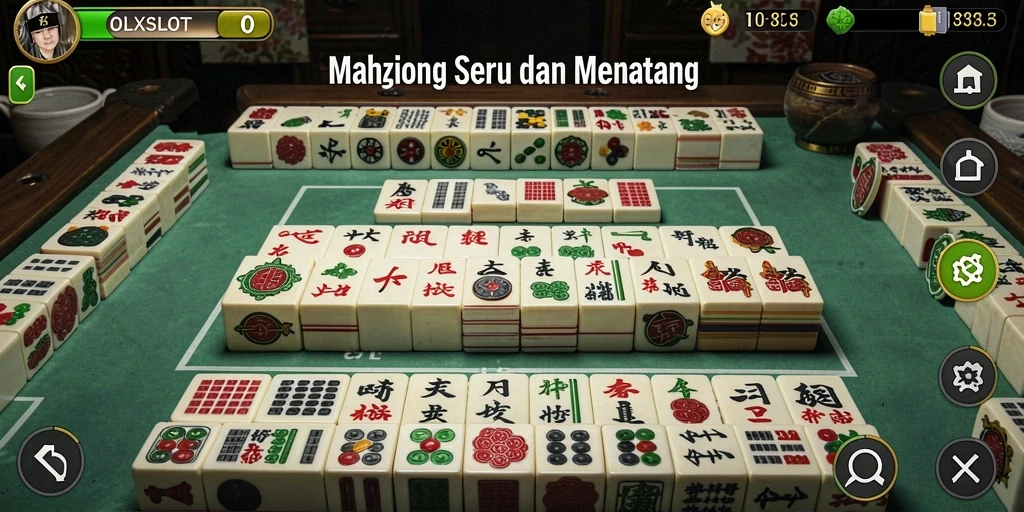 Tampilan gameplay OLXSLOT dengan potongan Mahjong yang berwarna-warni.