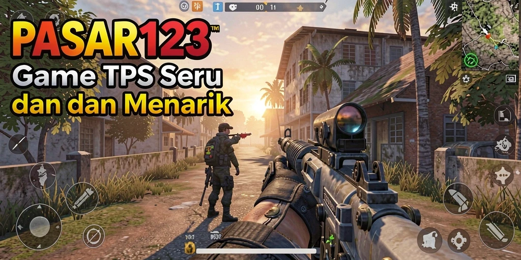 Screenshot utama PASAR123 menampilkan aksi pertempuran yang seru.
