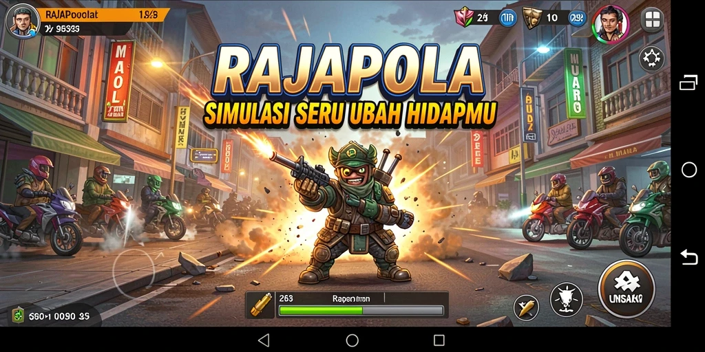 Tangkapan layar utama RAJAPOLA menunjukkan pengalaman gameplay menarik simulasi kehidupan.