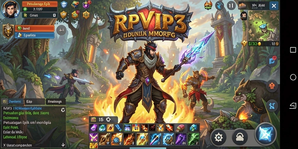 Tampilan screenshot utama RPVIP3 menampilkan pertarungan epik dalam MMORPG.