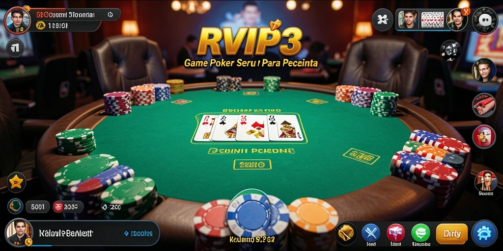 Screenshot yang menampilkan situasi poker yang mendebarkan di RVIP3.